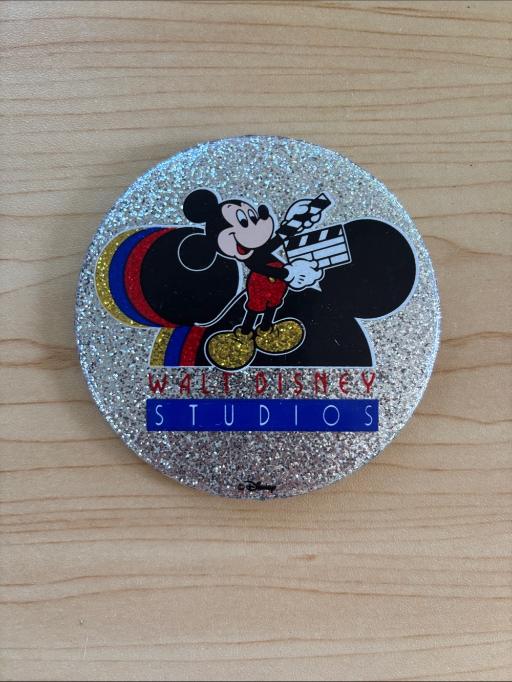 Vintage Button Pin Silver Sparkle Mickey Mouse Walt Disney Studios